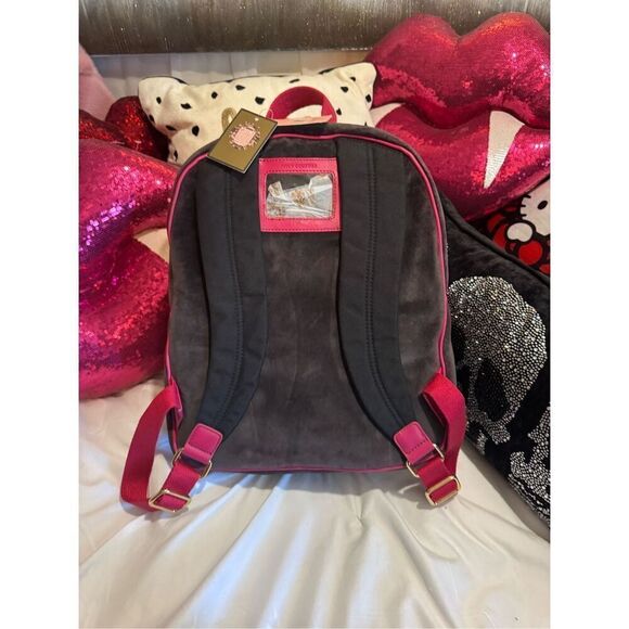 Vintage y2k black hot pink & gold peace velour juicy couture backpack NWT